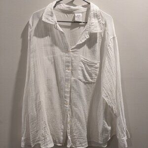 Gap Women's White Long Sleeved Button Up Gauze Shirt XXL